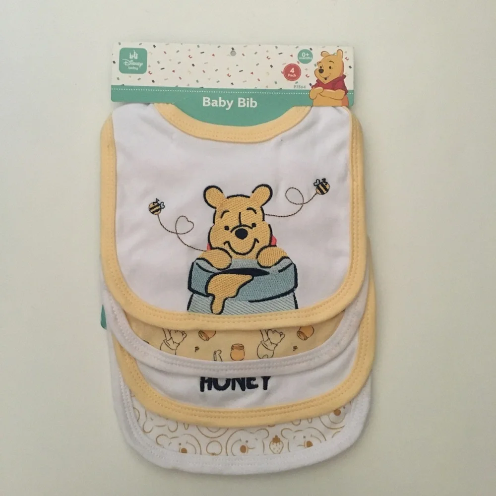 Disney Baby 4 Bibs Winnie the Pooh Theme NEW Cotton Polyester